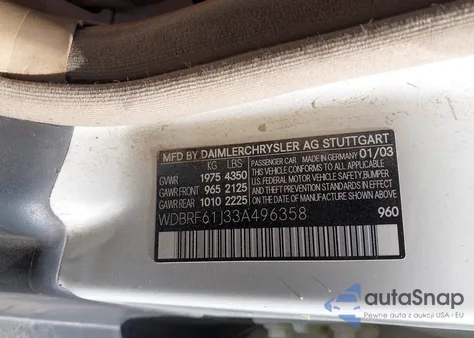 2003 Mercedes-Benz C 240 z USA, uszkodzony, nr VIN WDBRF61J33A496358